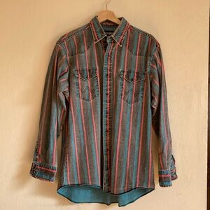 Black pearl snap vintage Wranglers men’s striped button down shirt